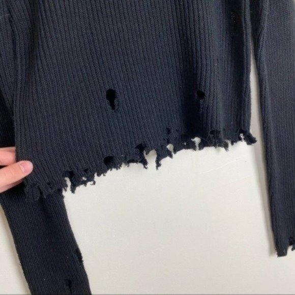 Wild Flower LF Distressed Cropped Black Sweater - Picture 4 of 6